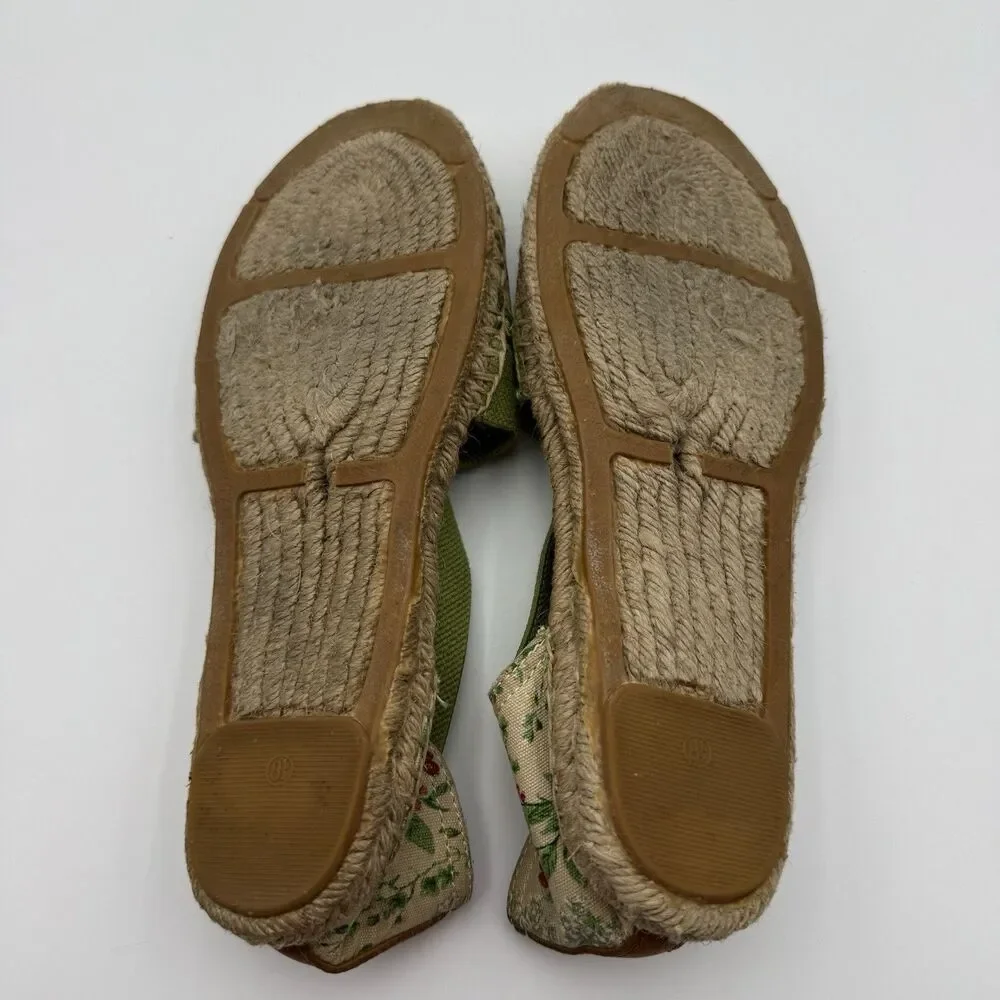 Tory Burch Catalina Floral Botanical Espadrilles Canvas Elastic Sz 8 1/2 Flaws
